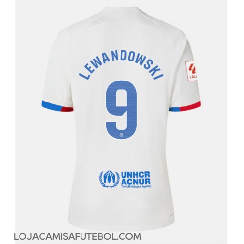 Camisa de Futebol Barcelona Robert Lewandowski #9 Equipamento Secundário 2023-24 Manga Curta